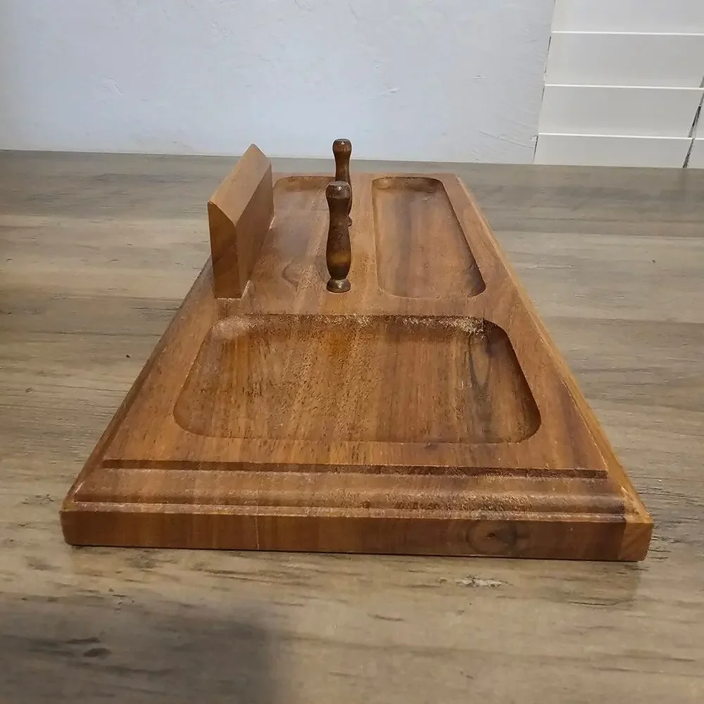 Vintage MCM Walnut Wood Mens Dresser Valet Tray Desk Catchall Organizer Caddy